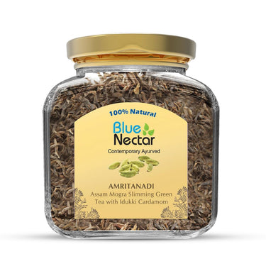 Blue Nectar Cardamom Loose Green Tea Leaves for Weight Management & Skincare | Authentic Green Tea with Kerala Idukki Cardamom | Eco Friendly Glass Jar (50 gm + 15 gm Free)